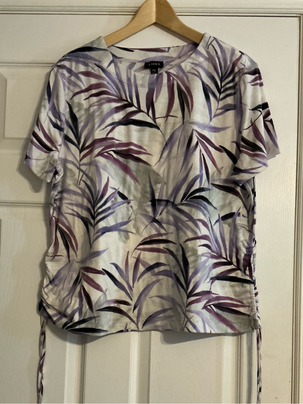 Purple Leaf Print Short Sleeve T